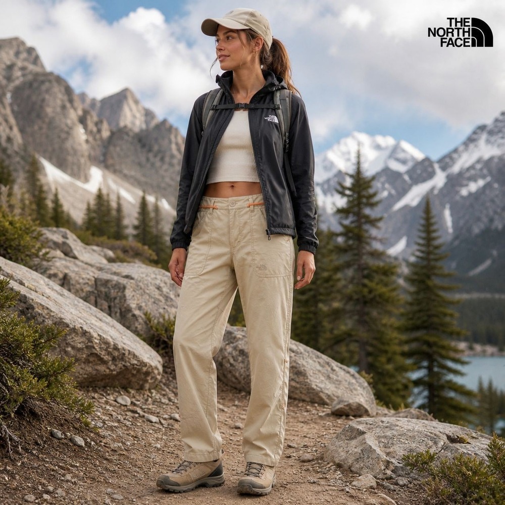 THE NORTH FACE Women's Hiking Pants 8 Beige Orange Details Stow Pocket